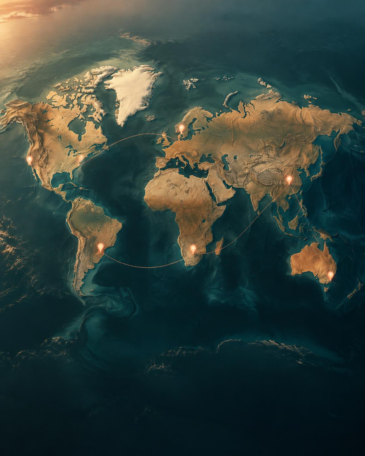 Mapa do mundo com pins de viagem
